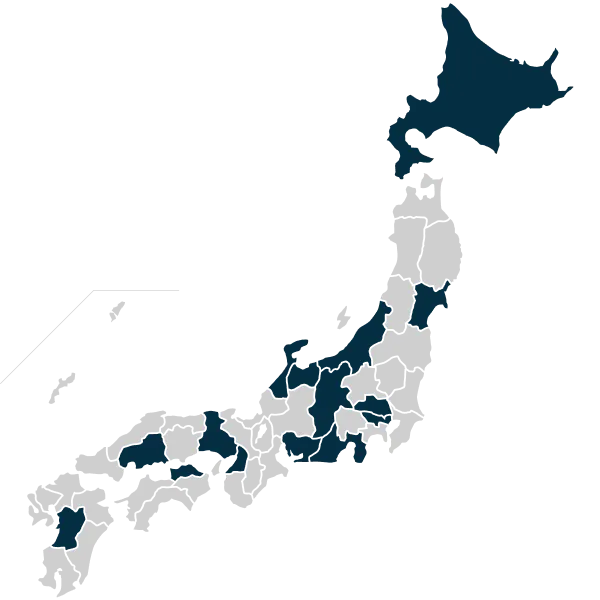 新人・若手向けビジネススキル研修の開催地域を示した日本地図