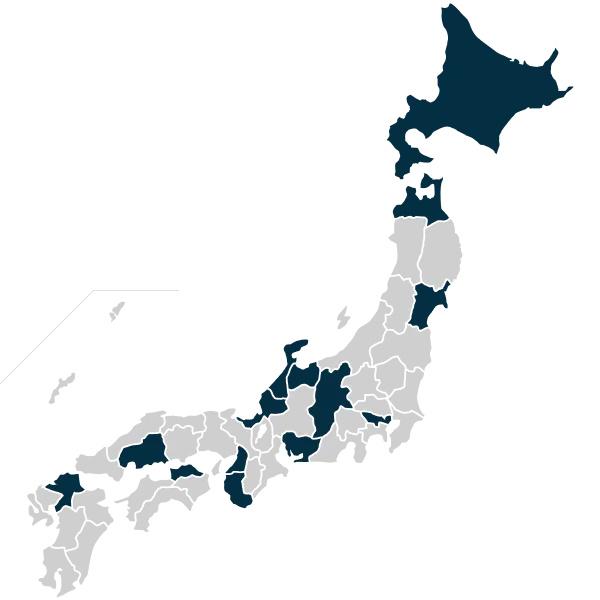 管理職向け現場マネジメント研修の開催地域を示した日本地図